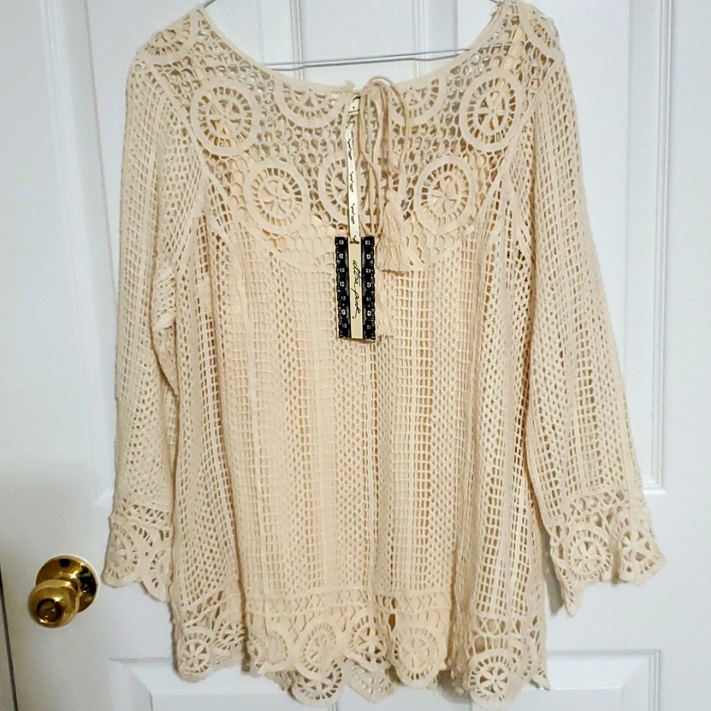 Long Sleeve Crochet Top -Size Medium